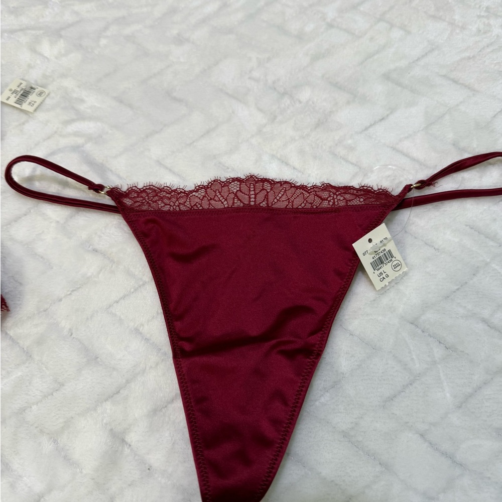 Nwt $60 Aerie Show Off Shine Lace Corset Bra Top Cami & Thong Red Cherry Tart L - Picture 5 of 14